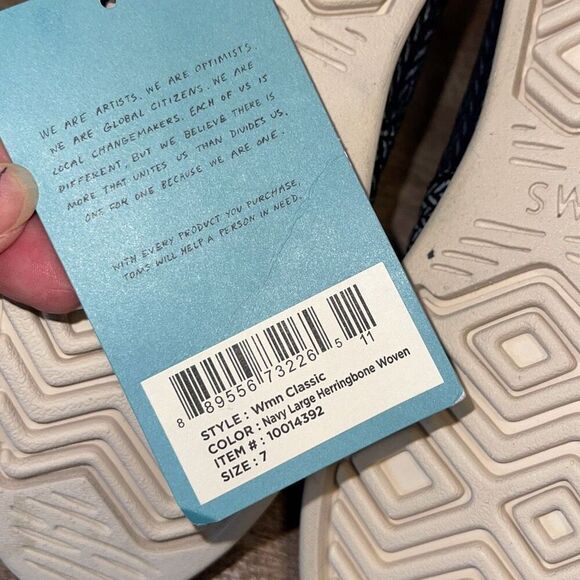 NWT Toms Womens Alpargata Round Toe Woven Classics Espadrille Navy Herringbone O - Picture 8 of 9